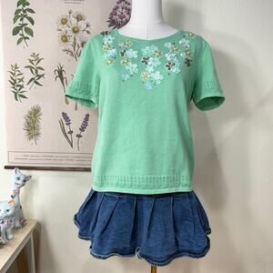 Vintage Y2k Embroidered Beaded Floral Knit Top Cottage Grandma Whimsy PM PL